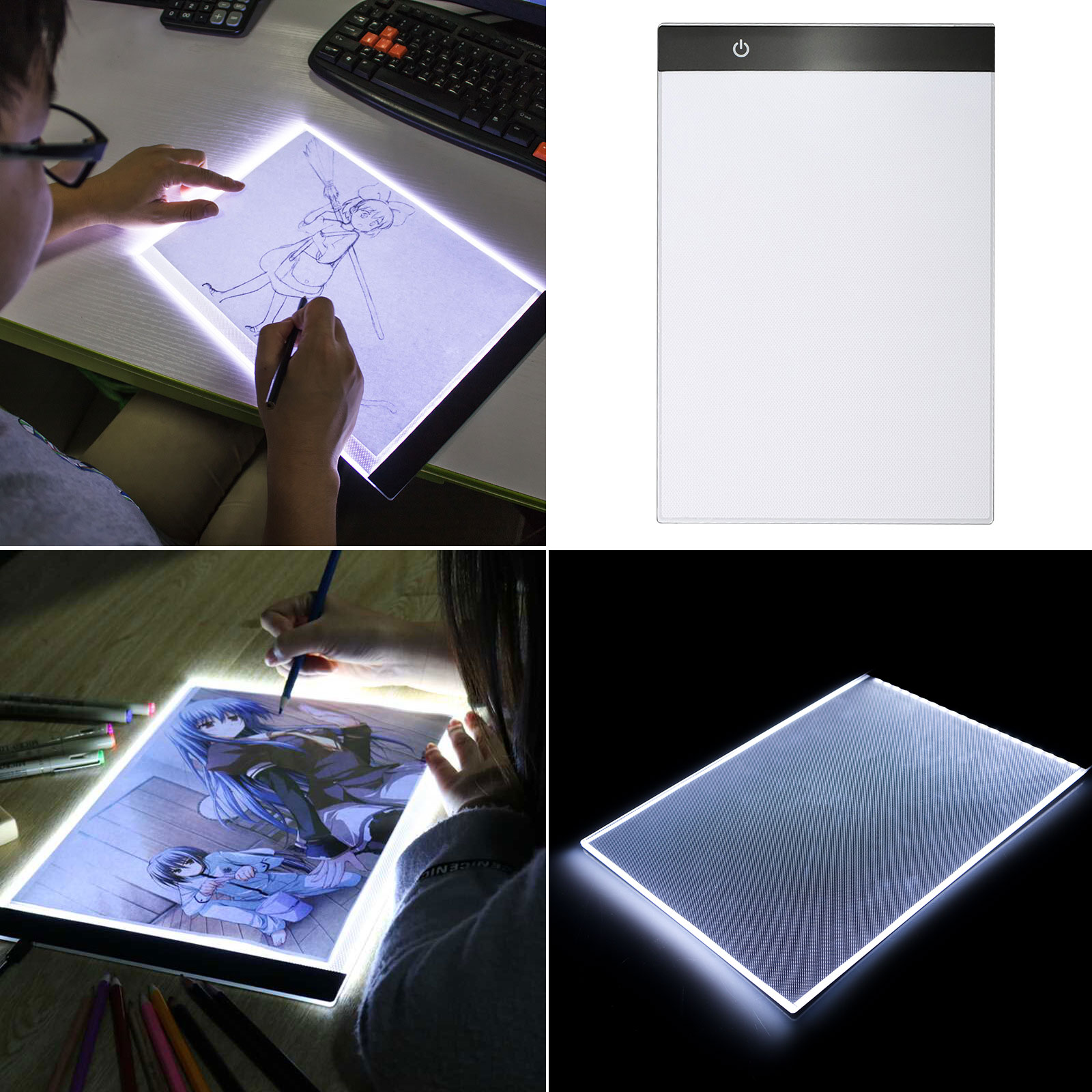 12 x 9 LED Light Tracing Pad, Light Box Adjustable Brightness LED Tracing  Light Box Board A4 Art Drawing Sketching Copy Pad with Memory Function Table+USB  Cable 